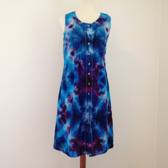 Vintage 90s LL Bean Linen Dress Tie Dye size M - Picture 1 of 15